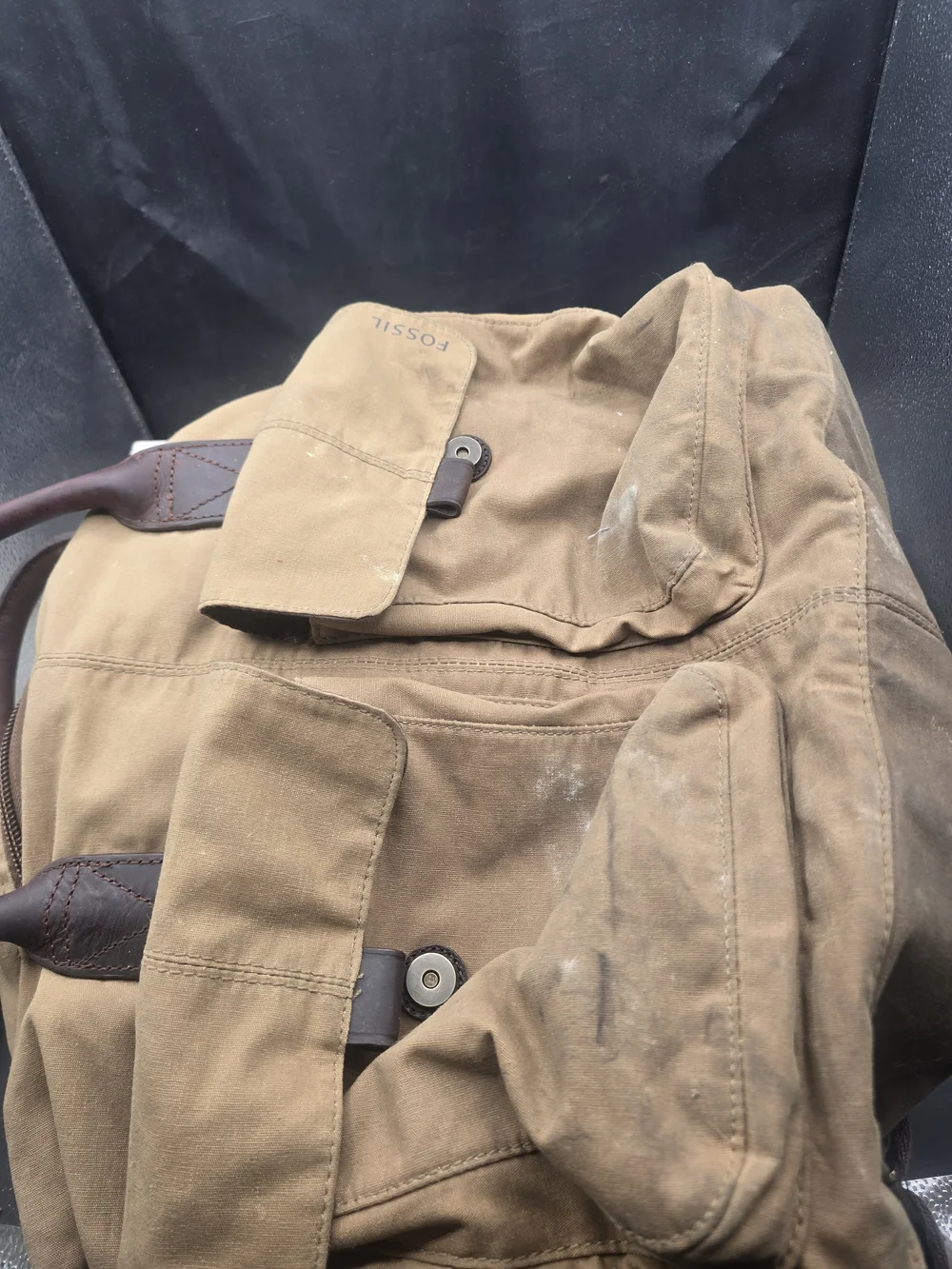Fossil Brown Canvas Duffel Bag with Leather Accents